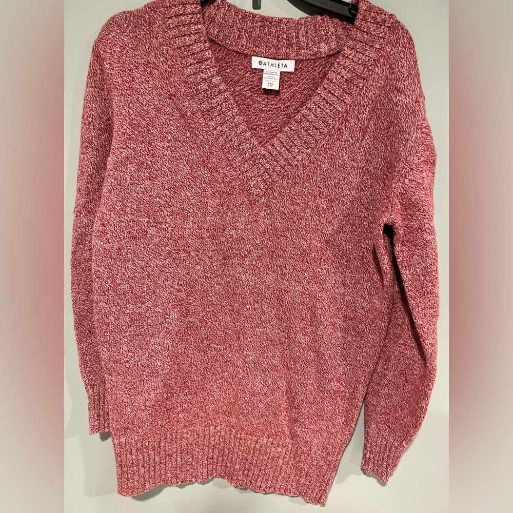 Athleta XXS Red Vital V-Neck Wool Cashmere Pullover Sweater Tunic